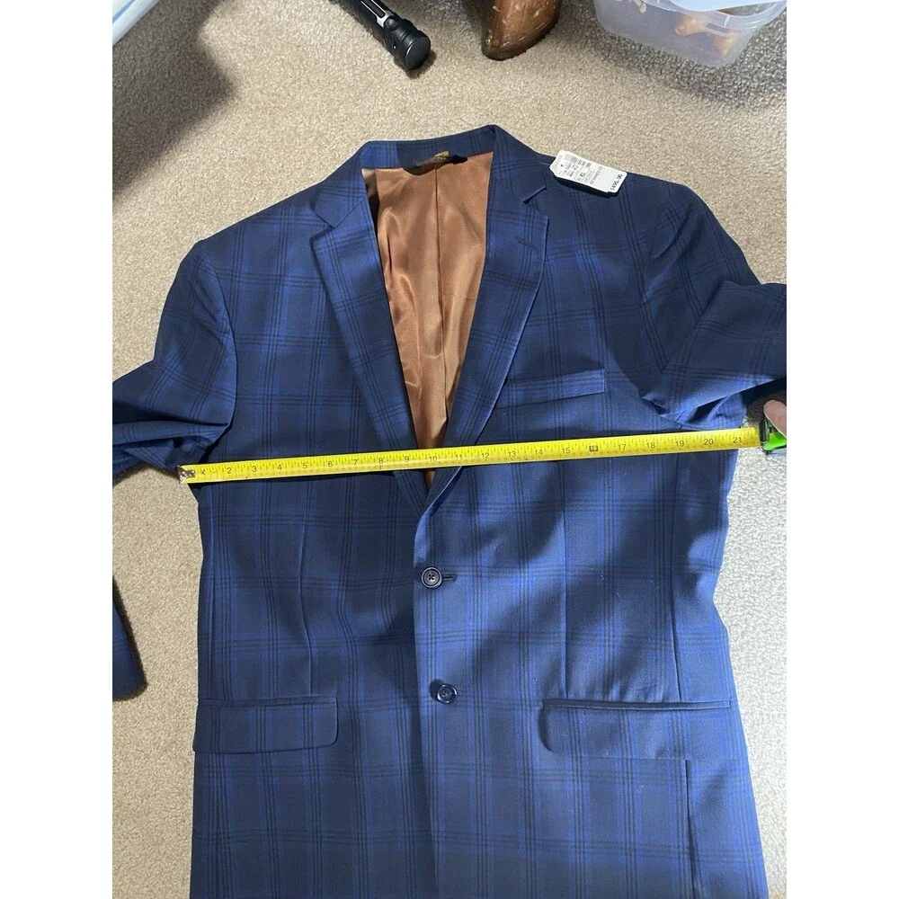 Jos A Bank Joseph Slim Fit Suit Jacket 41R Navy Blue Plaid 100 Wool Metropolitan
